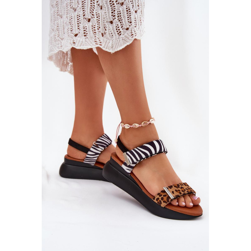 Dámske sandále na platforme leopard a zebra hnedé Monera - Odtiene hnedej a béžovej