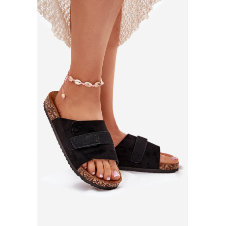 Dámske Sandále S Velcro Na Korkovej Platforme Čierne Baylin - Čierna