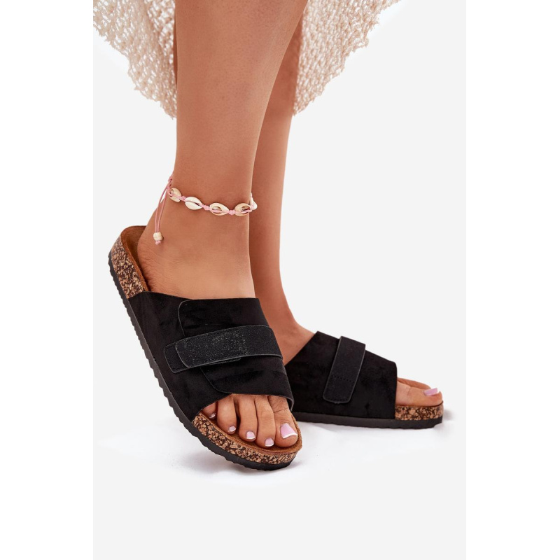 Dámske Sandále S Velcro Na Korkovej Platforme Čierne Baylin - Čierna