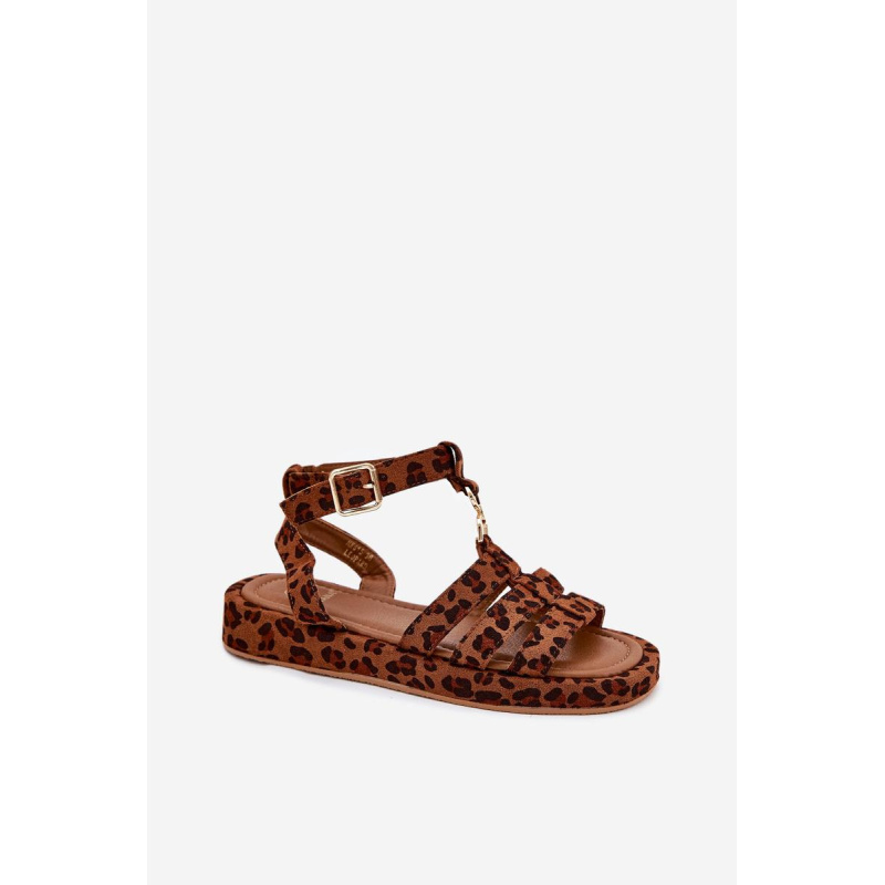 Dámske sandále na platforme so zlatým detailom leopard Kartia - Odtiene hnedej a béžovej
