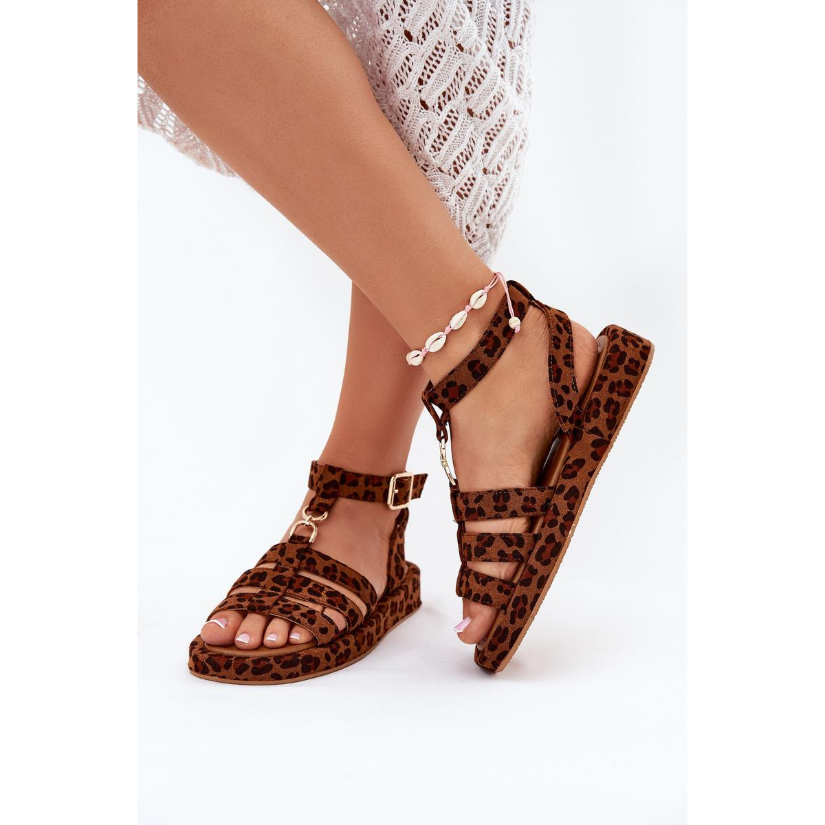 Dámske sandále na platforme so zlatým detailom leopard Kartia - Odtiene hnedej a béžovej