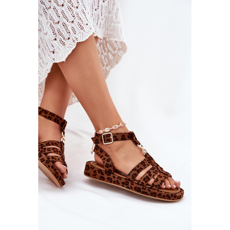 Dámske sandále na platforme so zlatým detailom leopard Kartia - Odtiene hnedej a béžovej