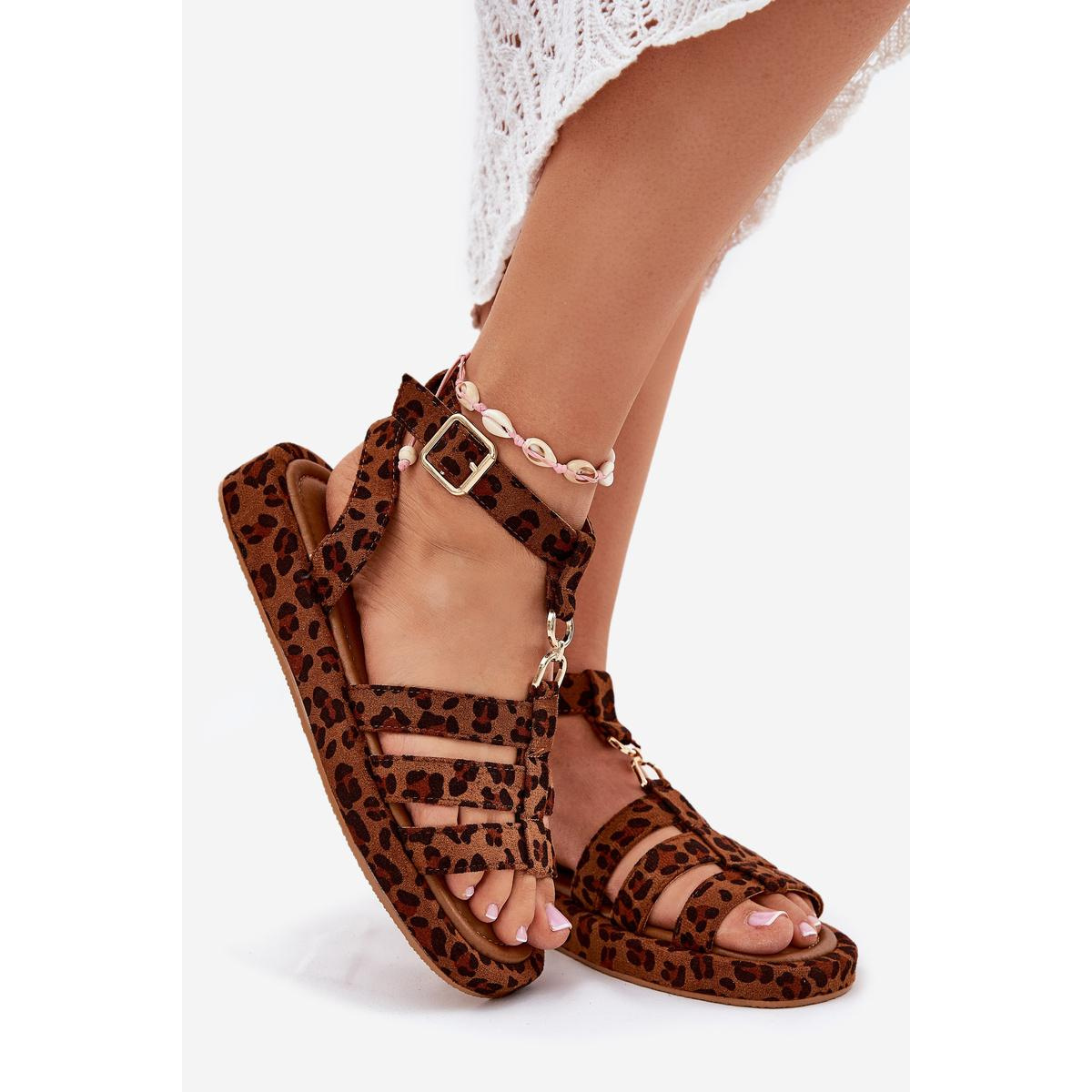 Dámske sandále na platforme so zlatým detailom leopard Kartia - Odtiene hnedej a béžovej