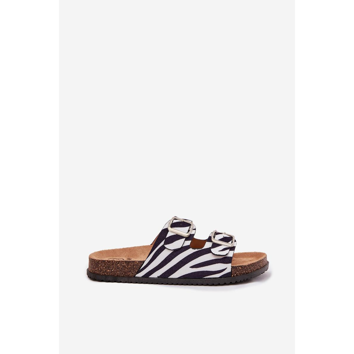 Dámske Šľapky S Prackami Zebra Oliena - Čierna || Biela