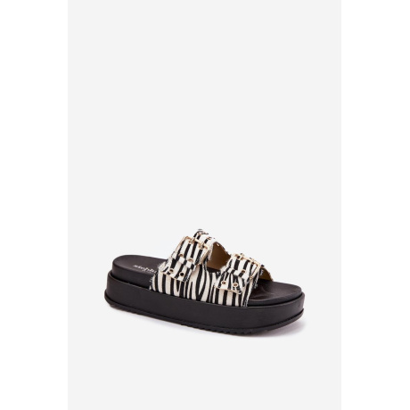 Dámske Sandále So Zlatými Prackami Na Platforme Zebra Virvania - Biela