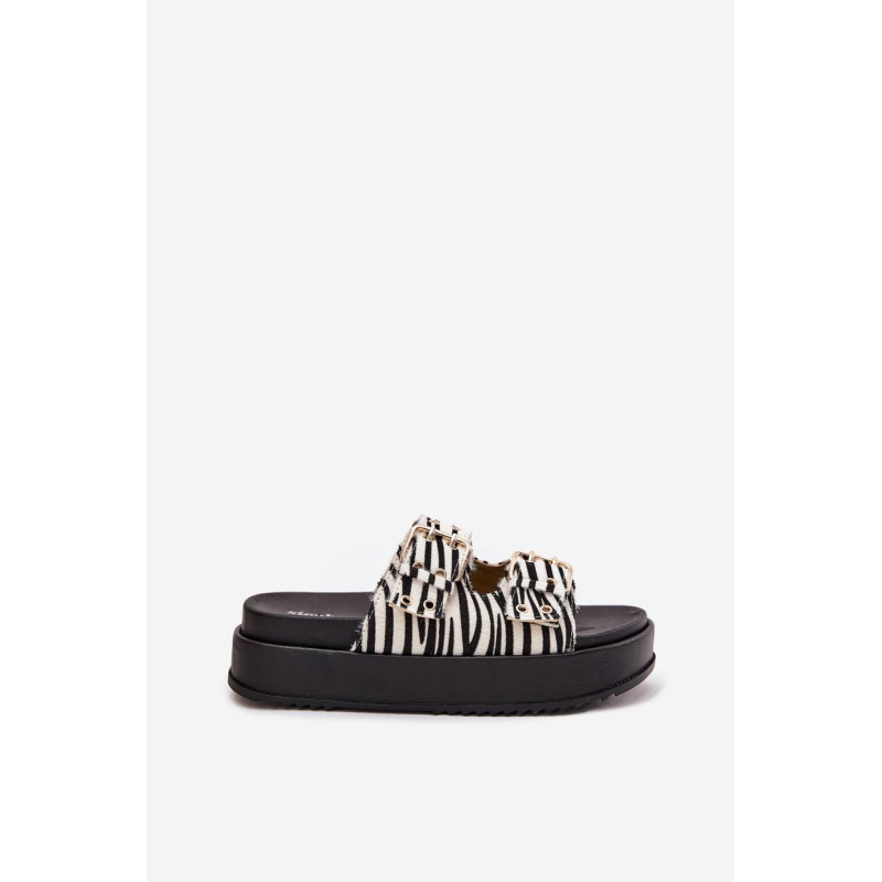Dámske Sandále So Zlatými Prackami Na Platforme Zebra Virvania - Biela