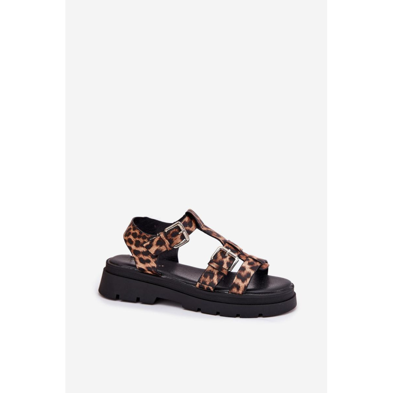 Dámske Eko Kožené Sandále S Prackami Leopard Jeneliena - Odtiene hnedej a béžovej