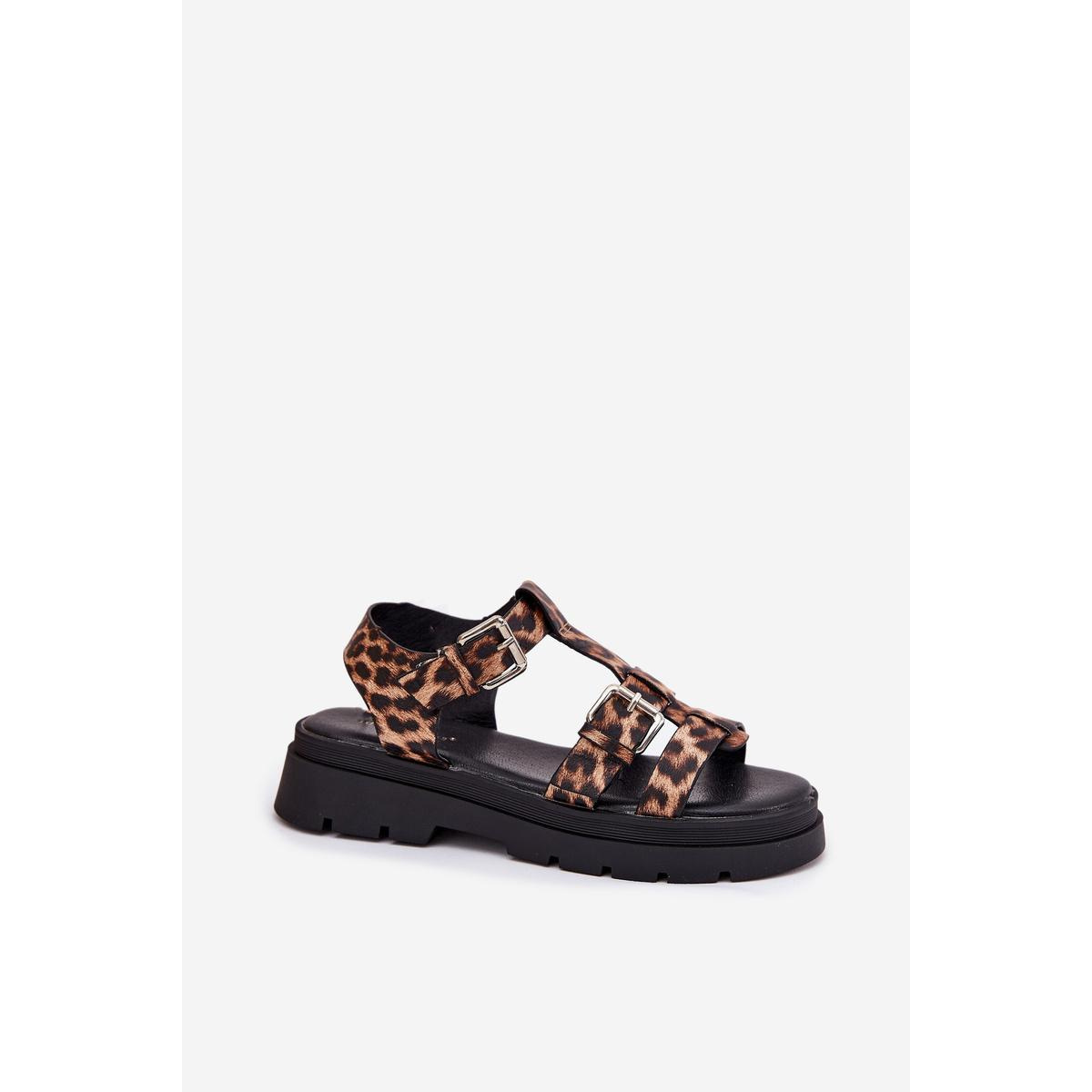 Dámske Eko Kožené Sandále S Prackami Leopard Jeneliena - Odtiene hnedej a béžovej