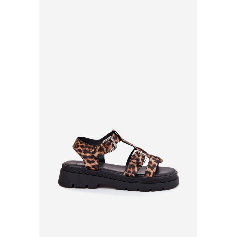 Dámske Eko Kožené Sandále S Prackami Leopard Jeneliena - Odtiene hnedej a béžovej