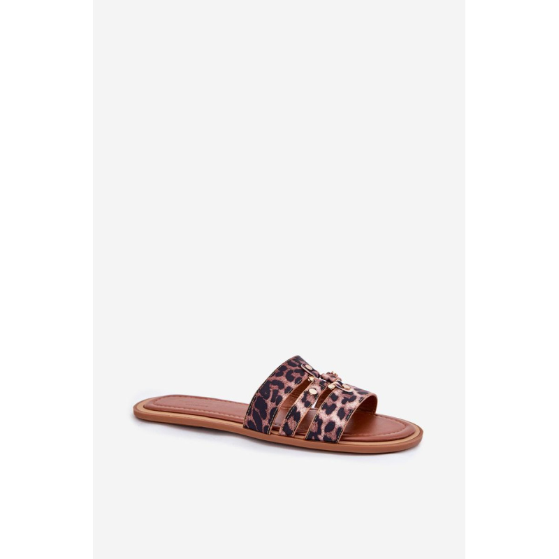 Ploché Dámske Šľapky So Zlatým Detailom Leopard Noroti - Odtiene hnedej a béžovej