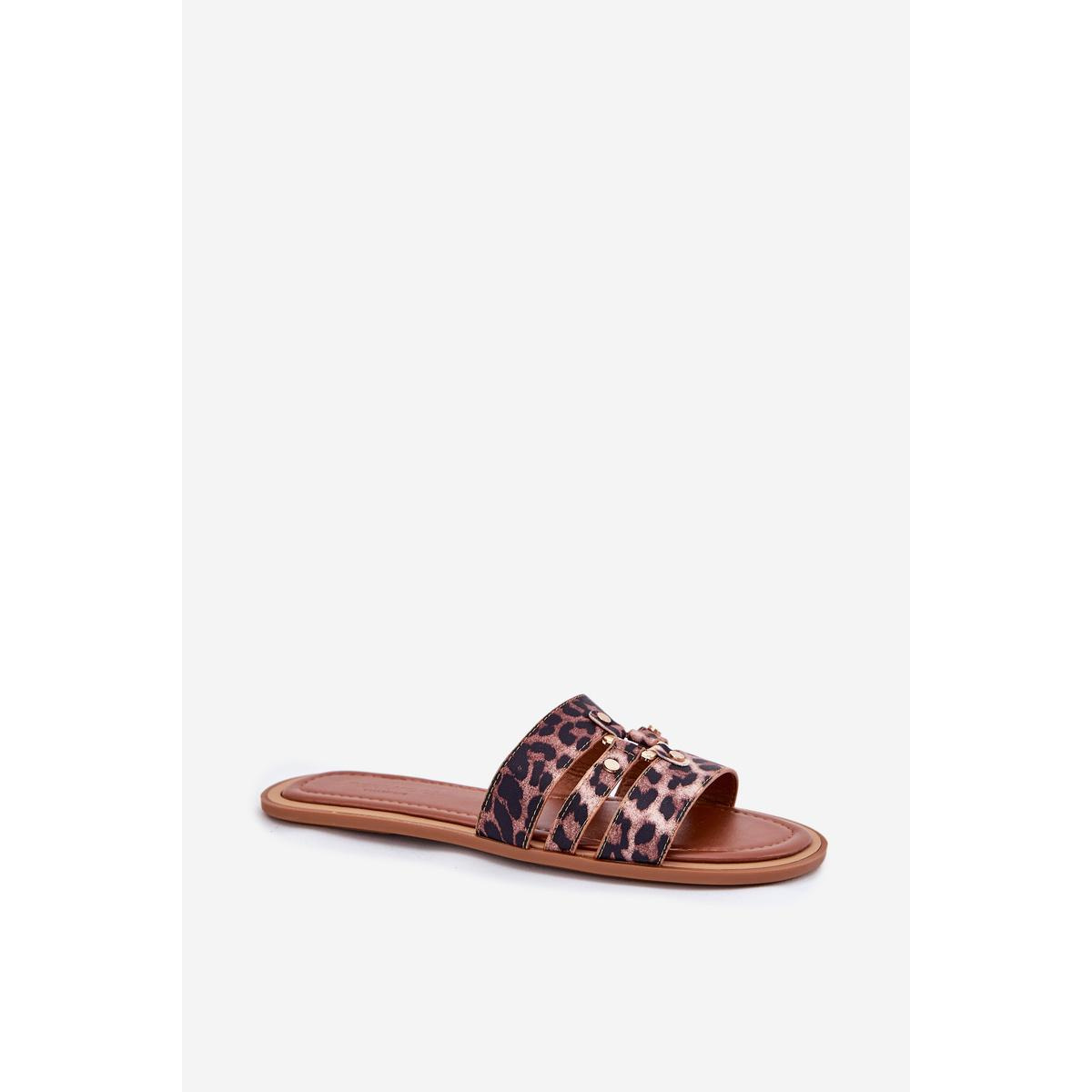 Ploché Dámske Šľapky So Zlatým Detailom Leopard Noroti - Odtiene hnedej a béžovej