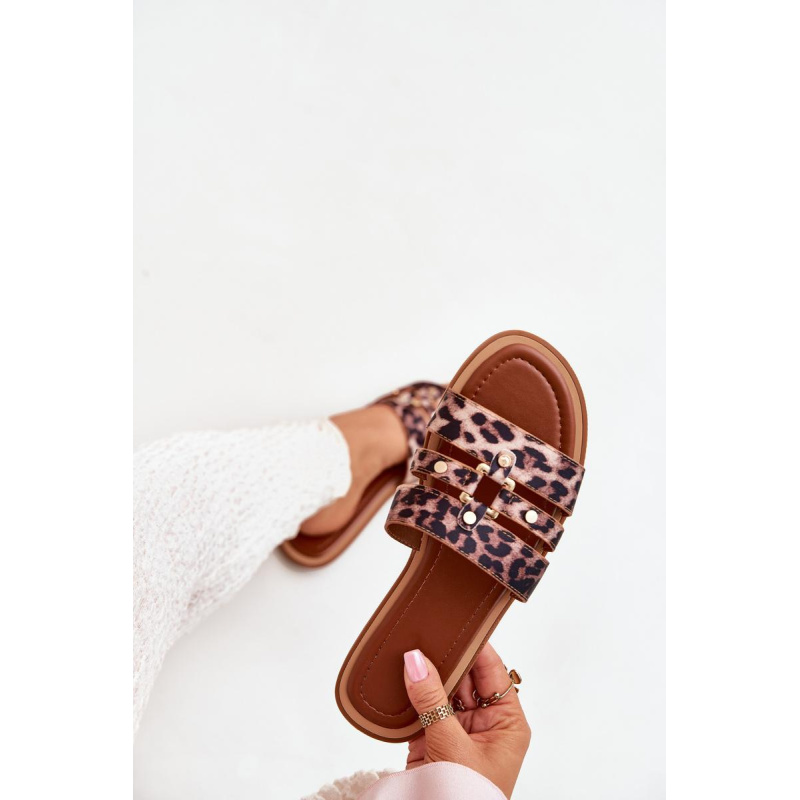 Ploché Dámske Šľapky So Zlatým Detailom Leopard Noroti - Odtiene hnedej a béžovej
