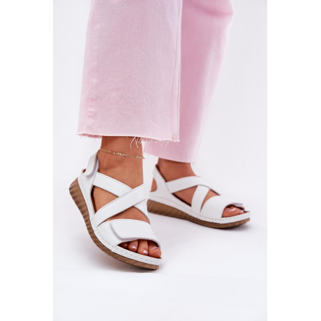 Dámske Kožené Sandále Na Suchý Zips Maciejka L6848-11 Bielé - Biela