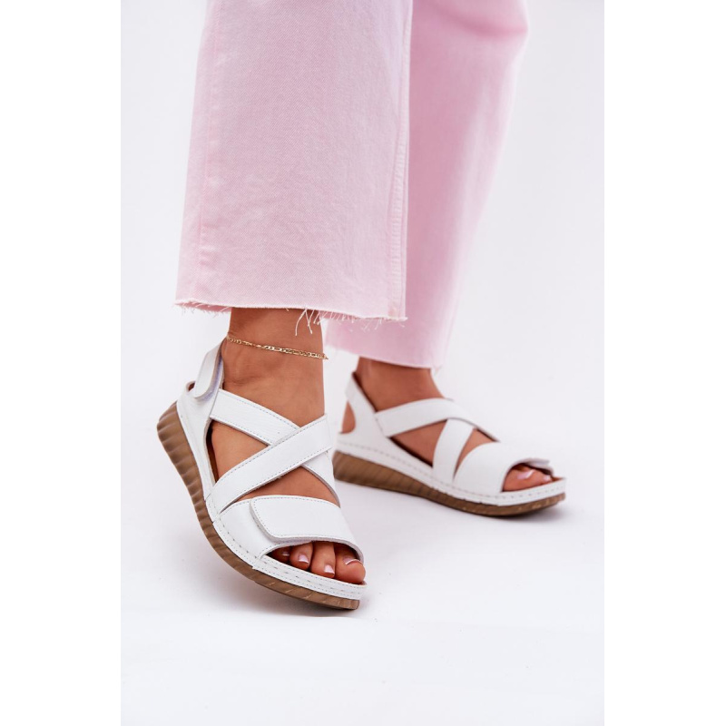 Dámske Kožené Sandále Na Suchý Zips Maciejka L6848-11 Bielé - Biela