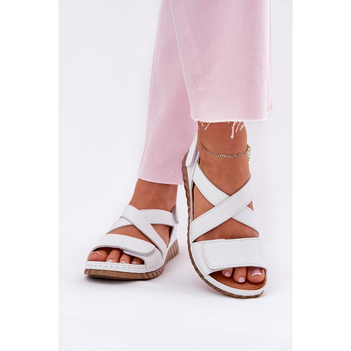 Dámske Kožené Sandále Na Suchý Zips Maciejka L6848-11 Bielé - Biela