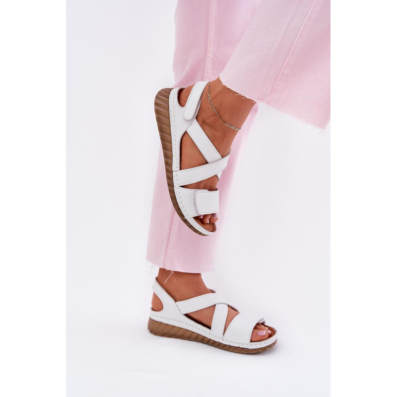 Dámske Kožené Sandále Na Suchý Zips Maciejka L6848-11 Bielé - Biela