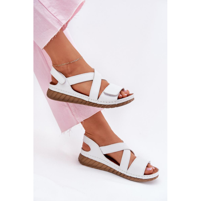 Dámske Kožené Sandále Na Suchý Zips Maciejka L6848-11 Bielé - Biela