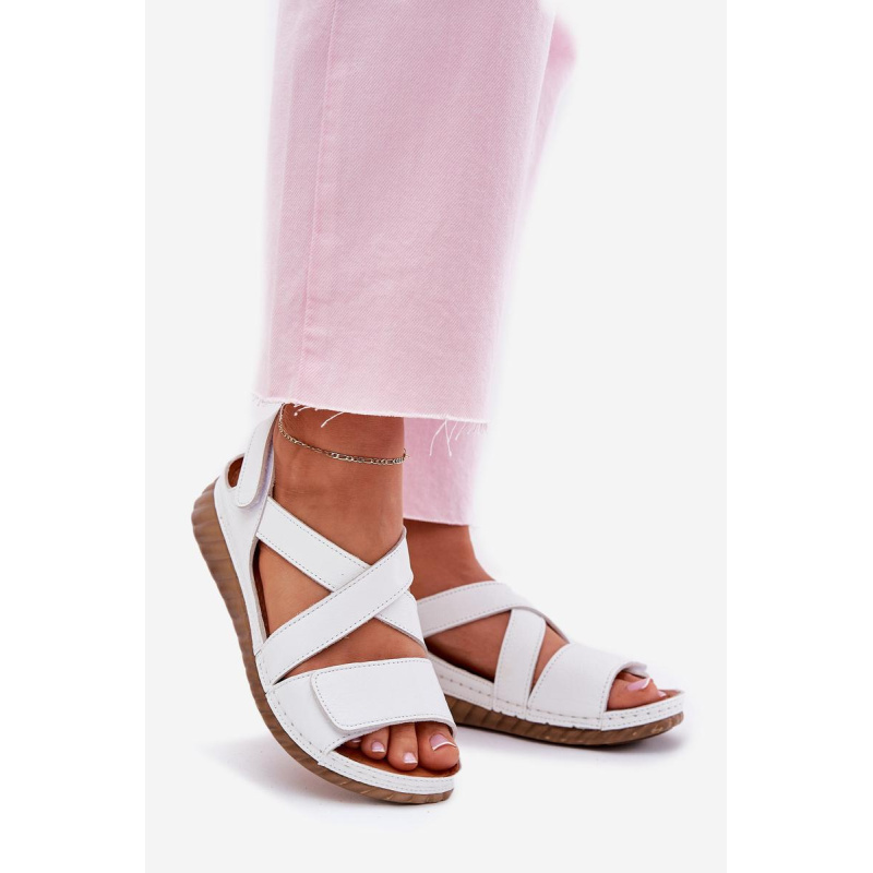 Dámske Kožené Sandále Na Suchý Zips Maciejka L6848-11 Bielé - Biela