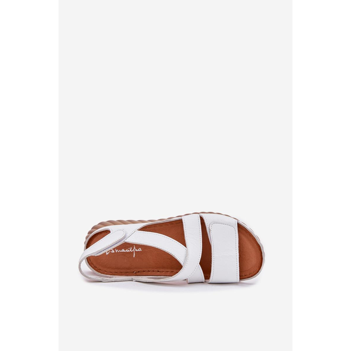 Dámske Kožené Sandále Na Suchý Zips Maciejka L6848-11 Bielé - Biela