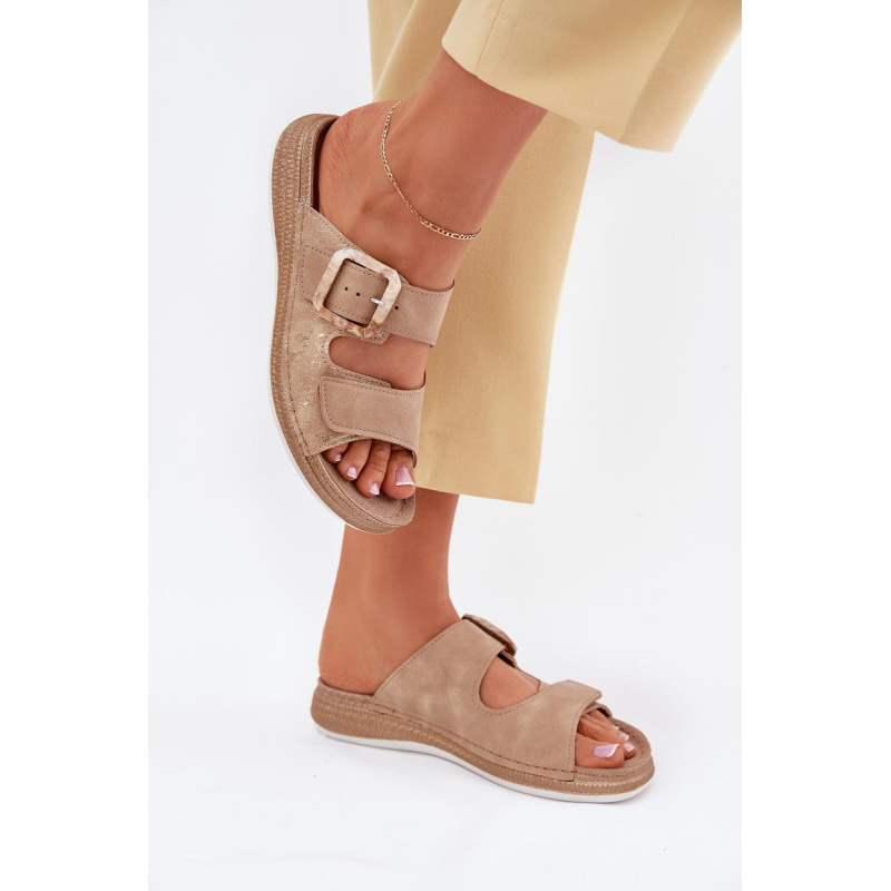 Dámske Sandále S Prackou A Suchým Zipsom Béžové INBLU MK000013 - Béžová