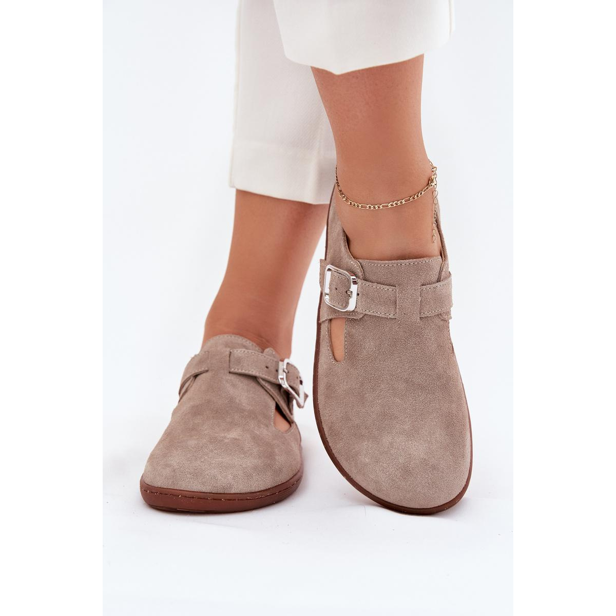 Semišové Polobotky Barefoot Dámske S Prackou Zazoo N1261 Béžové - Béžová