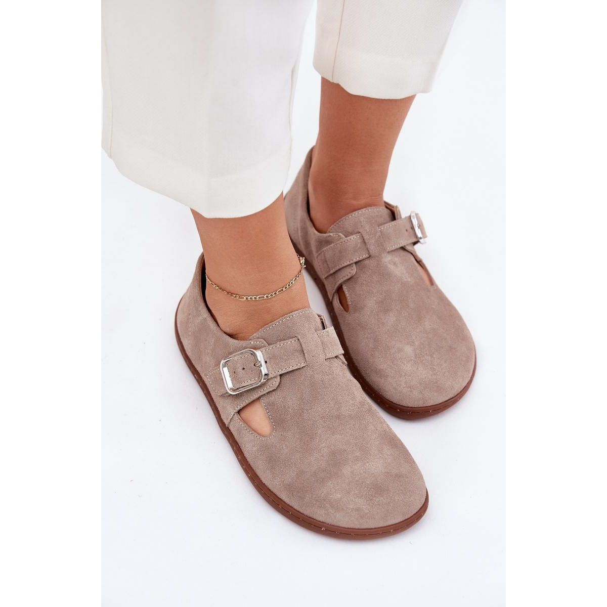 Semišové Polobotky Barefoot Dámske S Prackou Zazoo N1261 Béžové - Béžová