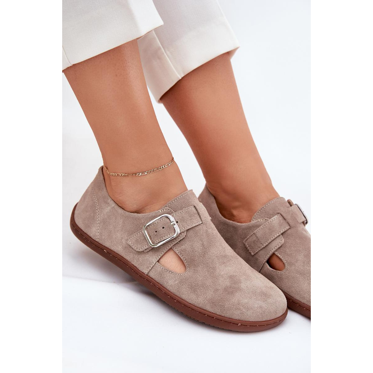 Semišové Polobotky Barefoot Dámske S Prackou Zazoo N1261 Béžové - Béžová