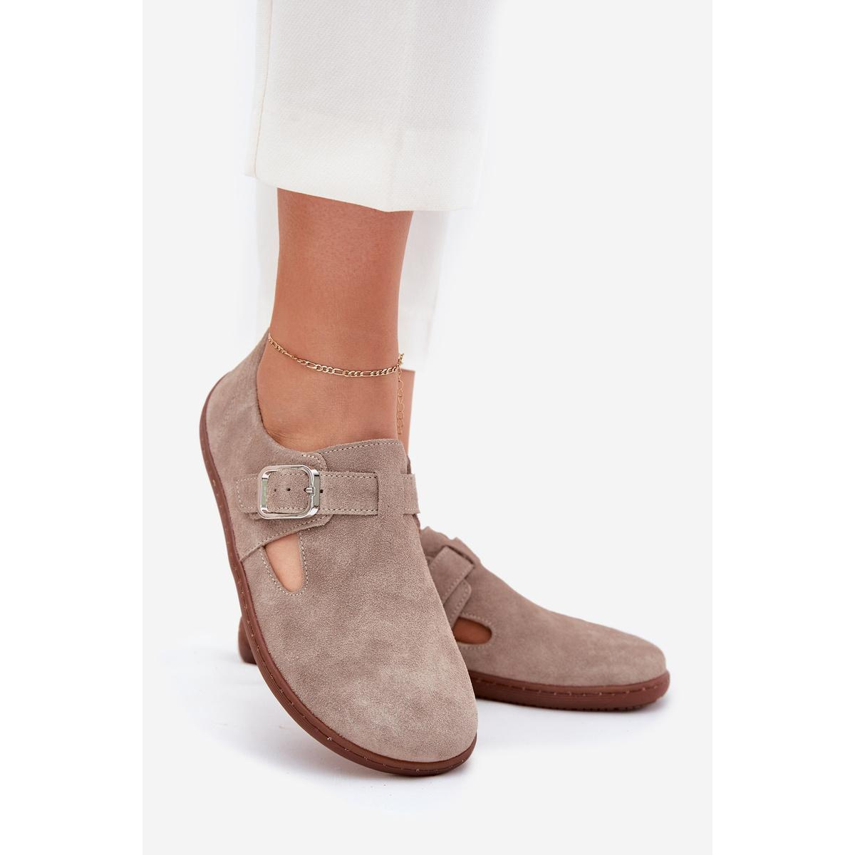 Semišové Polobotky Barefoot Dámske S Prackou Zazoo N1261 Béžové - Béžová