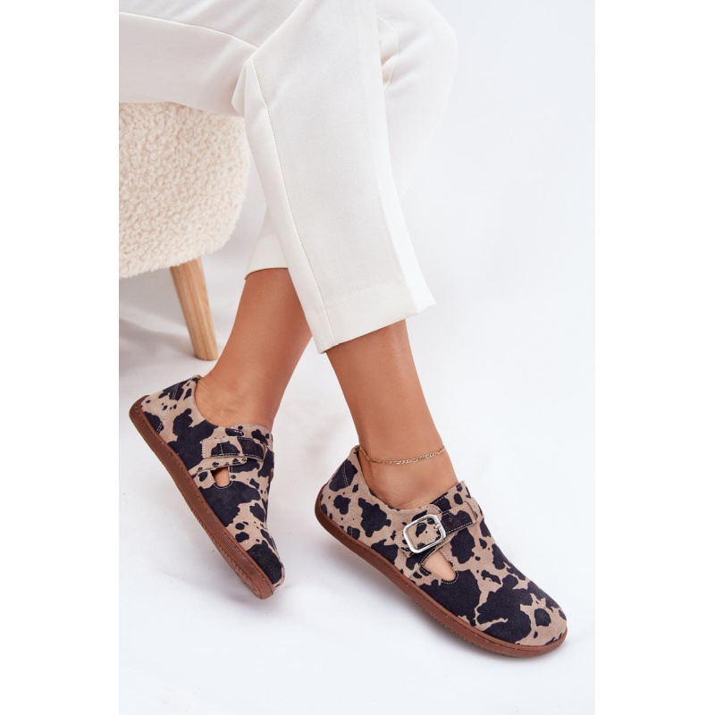 Semišové Polobotky Barefoot Dámske S Prackou Patches Zazoo N1261 Hnedo-Bežové - Odtiene hnedej a béžovej