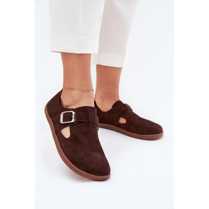 Semišové poltopánky barefoot dámske s prackou Zazoo N1261 čokoládové - Odtiene hnedej a béžovej