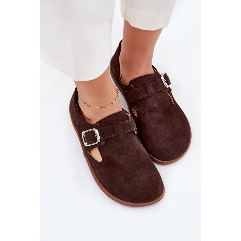 Semišové poltopánky barefoot dámske s prackou Zazoo N1261 čokoládové - Odtiene hnedej a béžovej
