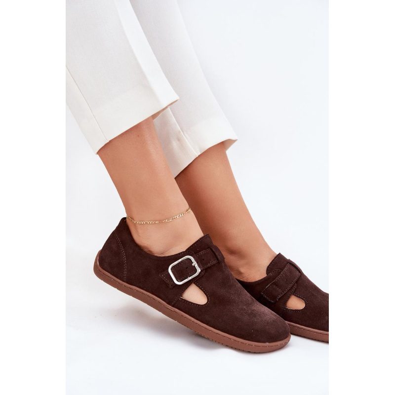 Semišové poltopánky barefoot dámske s prackou Zazoo N1261 čokoládové - Odtiene hnedej a béžovej