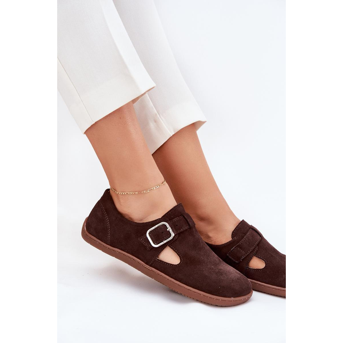 Semišové poltopánky barefoot dámske s prackou Zazoo N1261 čokoládové - Odtiene hnedej a béžovej