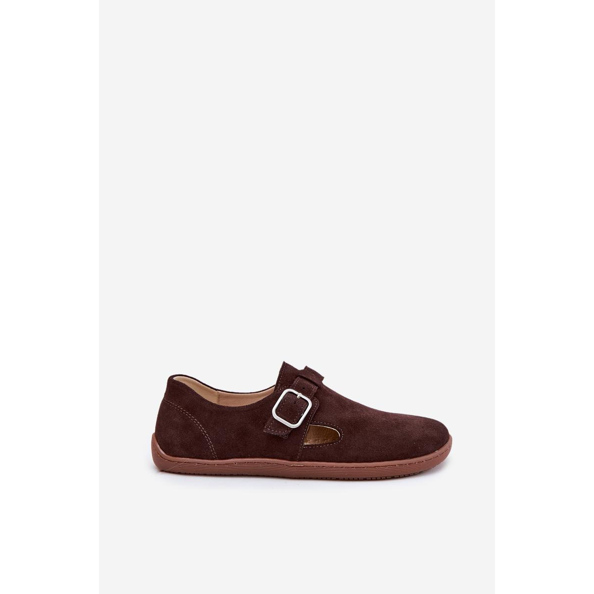 Semišové poltopánky barefoot dámske s prackou Zazoo N1261 čokoládové - Odtiene hnedej a béžovej