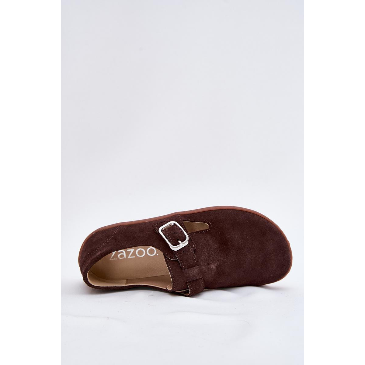 Semišové poltopánky barefoot dámske s prackou Zazoo N1261 čokoládové - Odtiene hnedej a béžovej