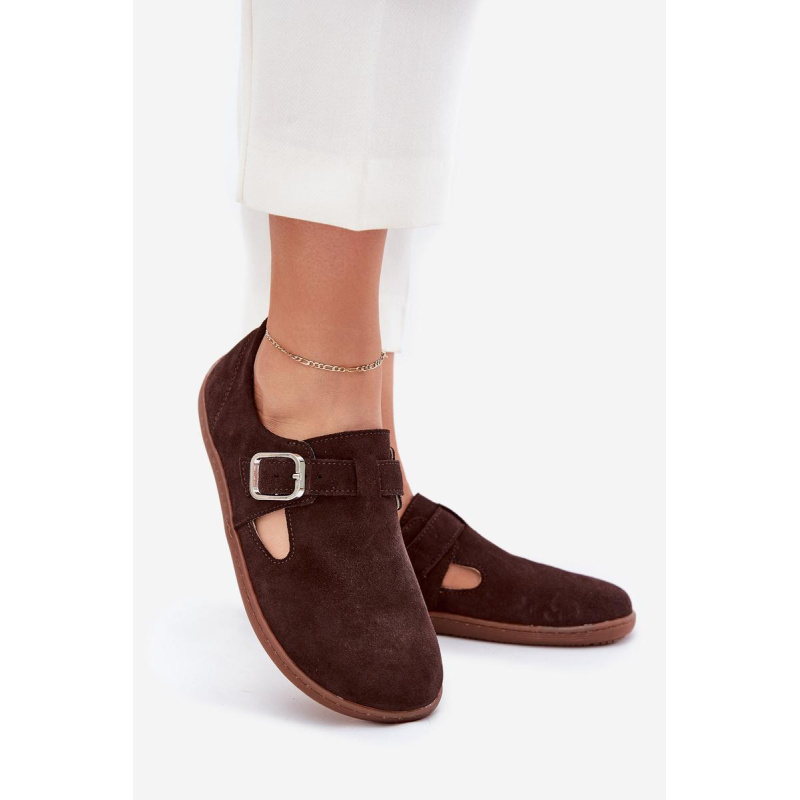 Semišové poltopánky barefoot dámske s prackou Zazoo N1261 čokoládové - Odtiene hnedej a béžovej