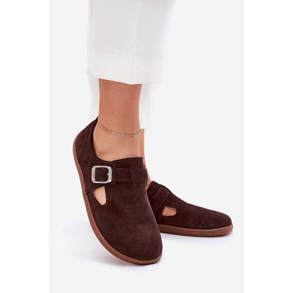 Semišové poltopánky barefoot dámske s prackou Zazoo N1261 čokoládové - Odtiene hnedej a béžovej