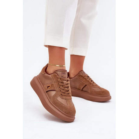Dámske Kožené Sneakersy Na Platforme Daniel Lopez Just Dare SS2D4005 Hnedé - Odtiene hnedej a béžovej