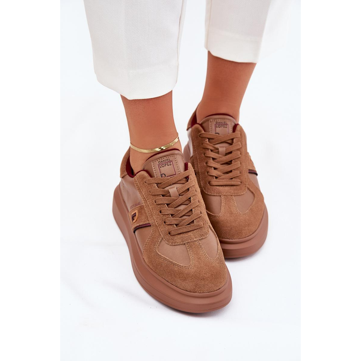 Dámske Kožené Sneakersy Na Platforme Daniel Lopez Just Dare SS2D4005 Hnedé - Odtiene hnedej a béžovej