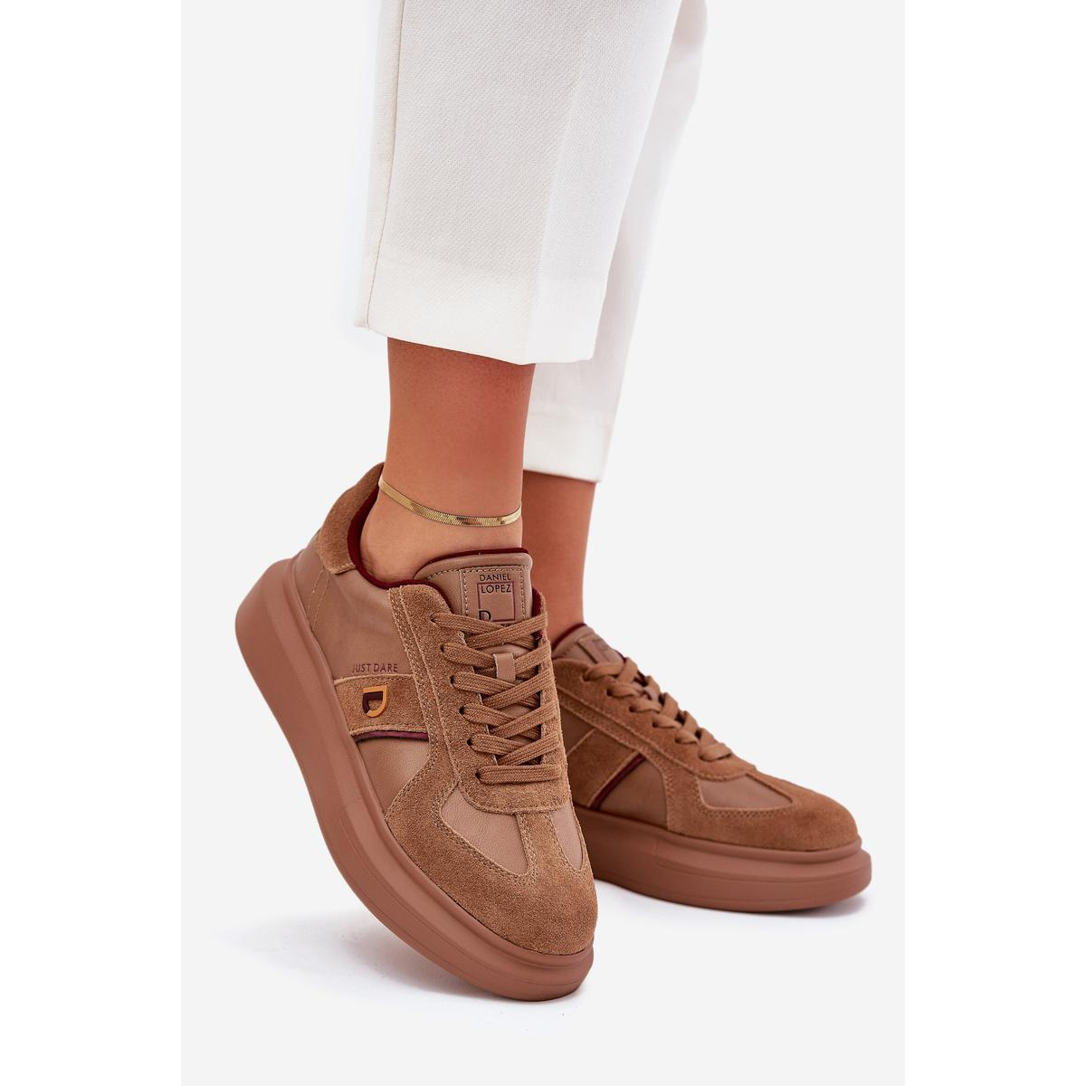 Dámske Kožené Sneakersy Na Platforme Daniel Lopez Just Dare SS2D4005 Hnedé - Odtiene hnedej a béžovej