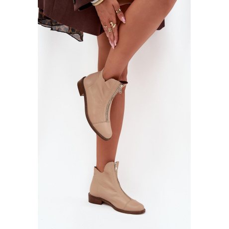 Kožené Čižmy Na Zips Béžové Zazoo 2785/079 - Béžová