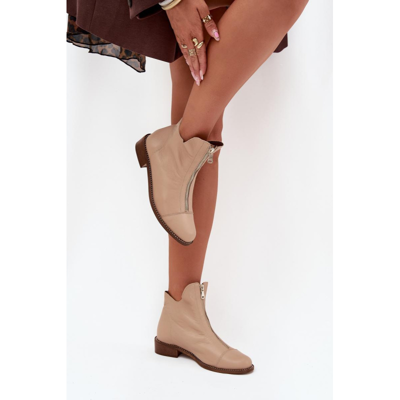 Kožené Čižmy Na Zips Béžové Zazoo 2785/079 - Béžová