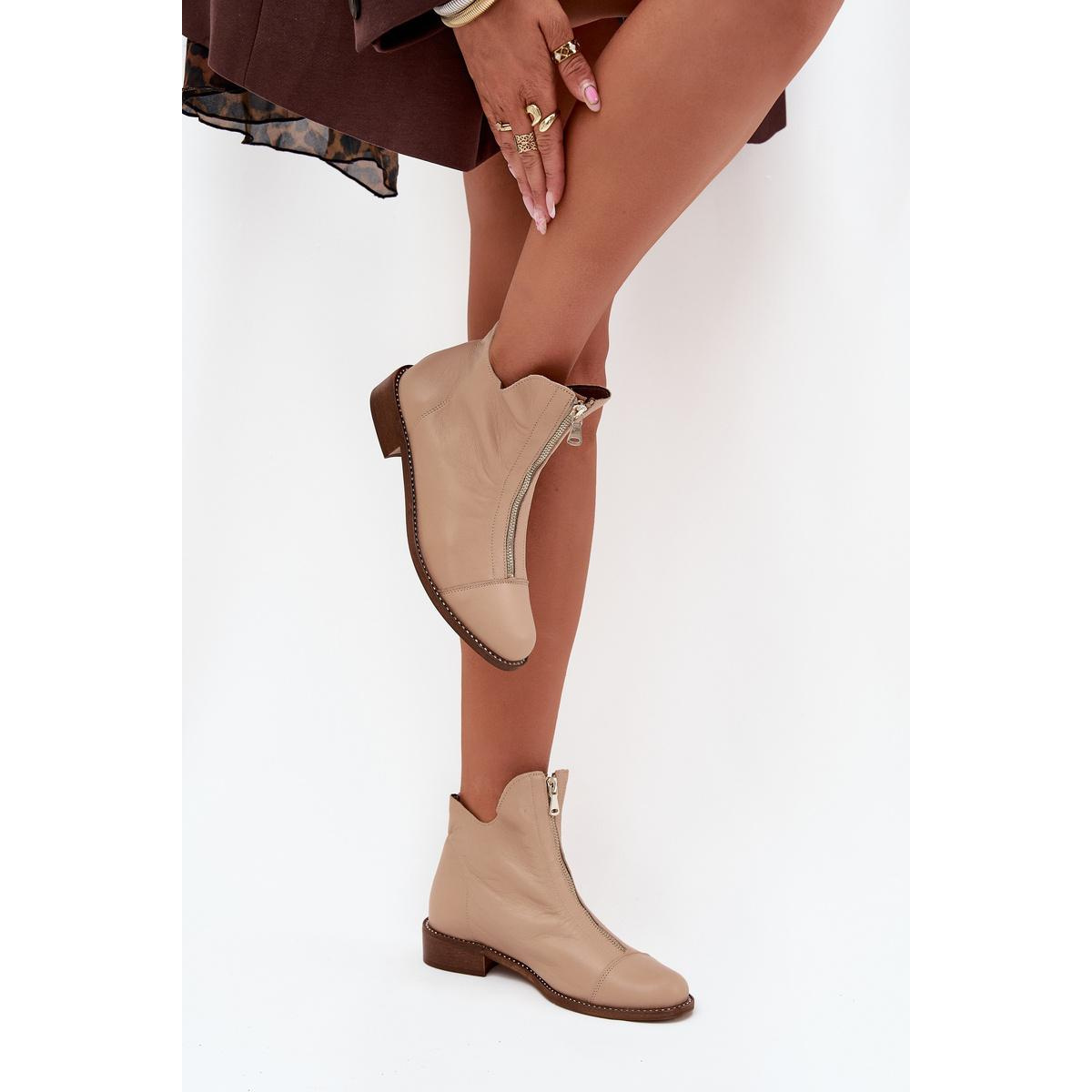 Kožené Čižmy Na Zips Béžové Zazoo 2785/079 - Béžová