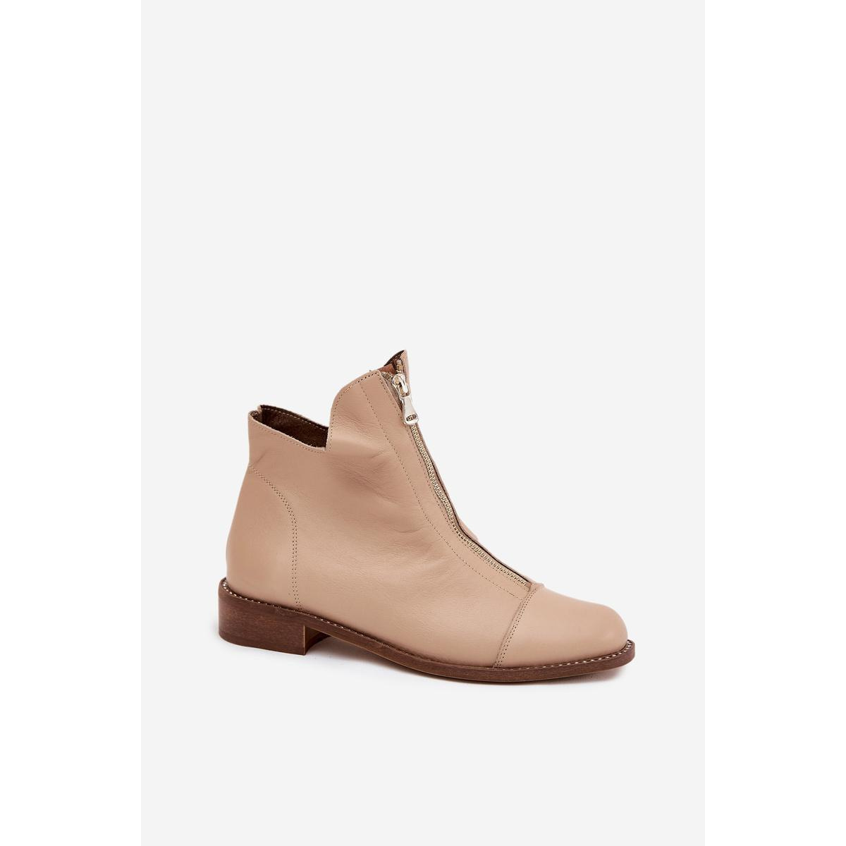 Kožené Čižmy Na Zips Béžové Zazoo 2785/079 - Béžová