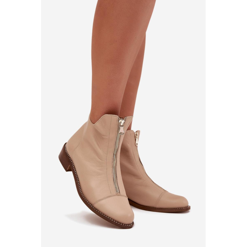 Kožené Čižmy Na Zips Béžové Zazoo 2785/079 - Béžová