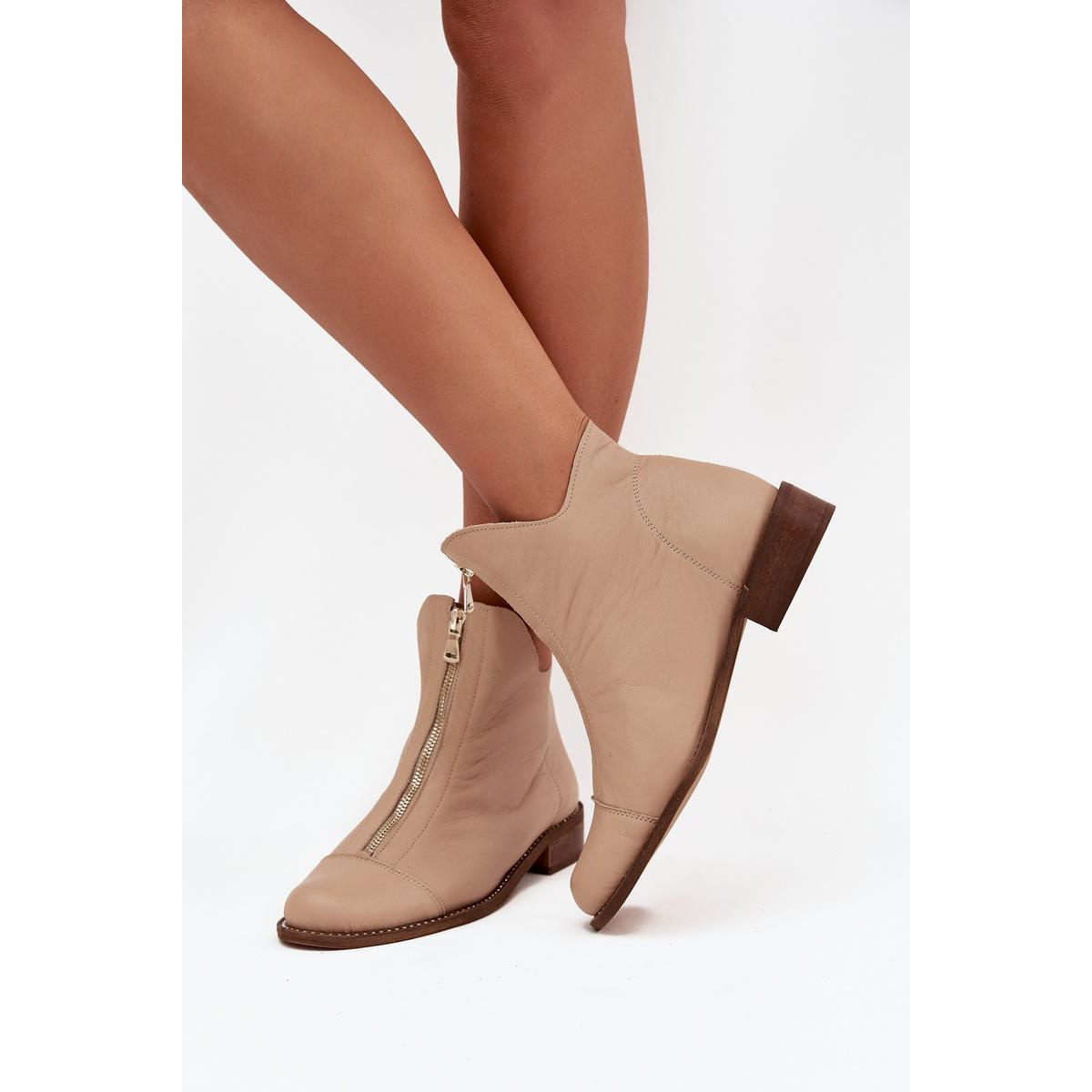 Kožené Čižmy Na Zips Béžové Zazoo 2785/079 - Béžová