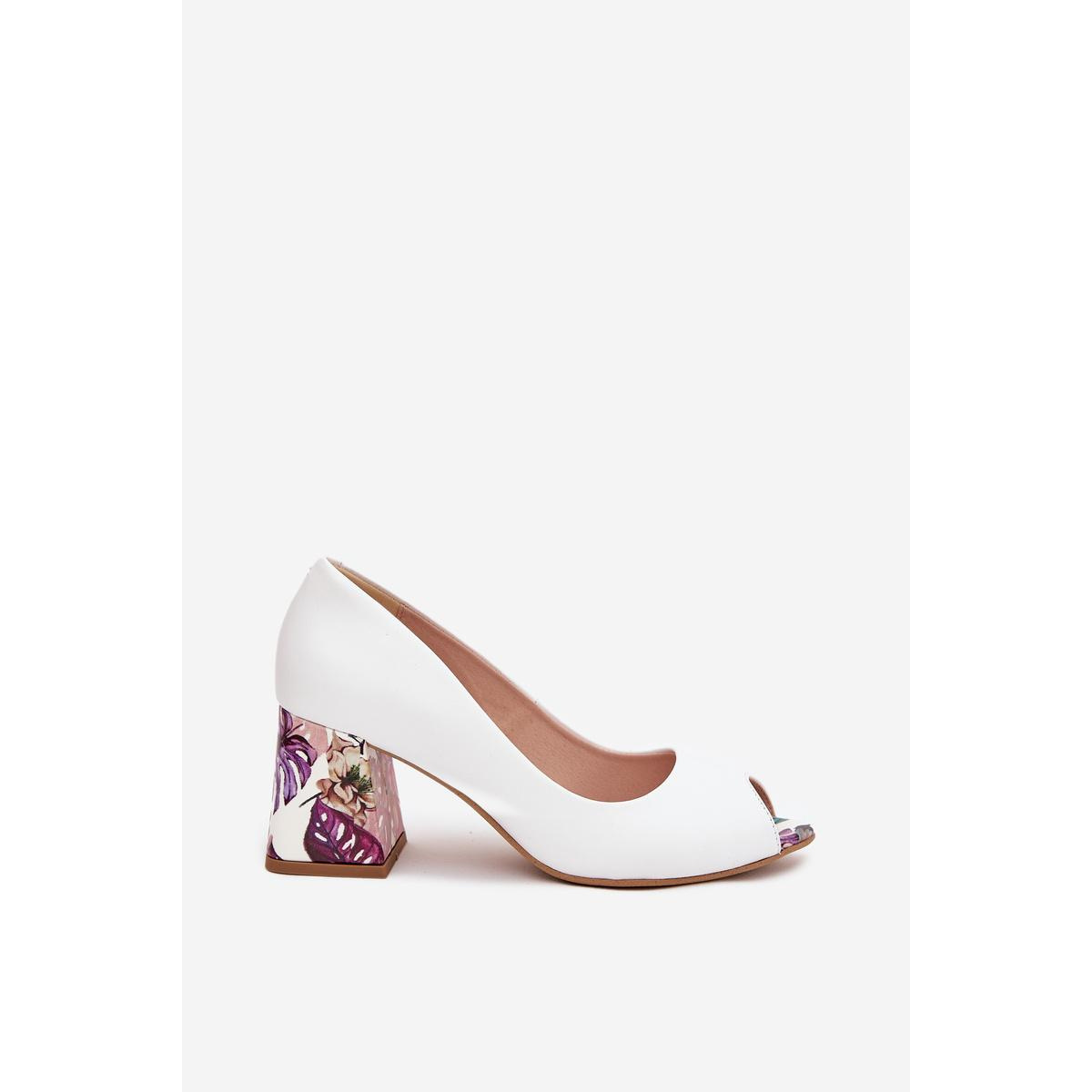 Kožené lodičky s ozdobným opätkom Lewski Shoes 2608/K biele - Biela