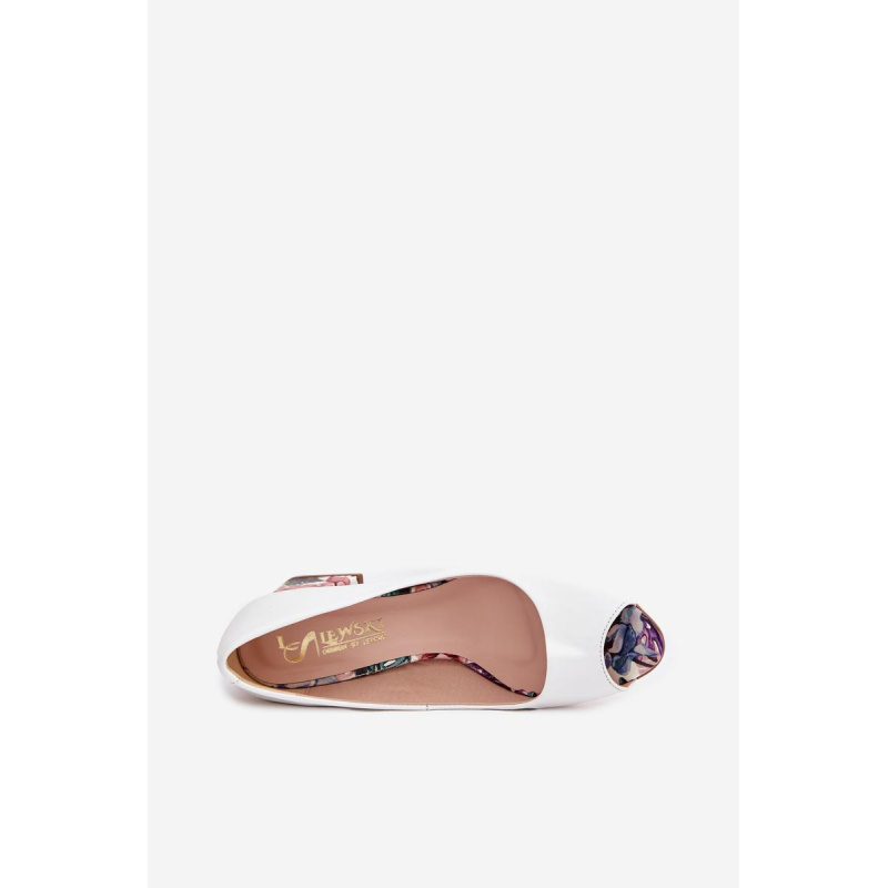 Kožené lodičky s ozdobným opätkom Lewski Shoes 2608/K biele - Biela