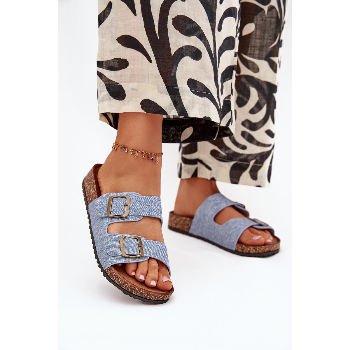 Dámske Šľapky Na Korkovej Platforme S Prackami Svetlo Džínové Vesina - Modrá