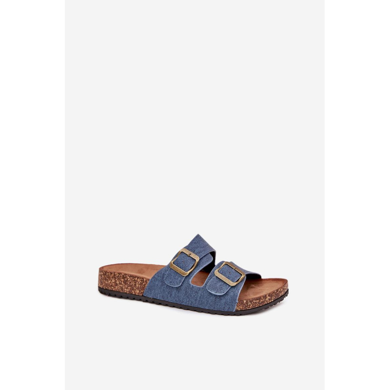 Dámske Šľapky Na Korkovej Platforme S Prackami Tmavý Jeans Vesina - Modrá
